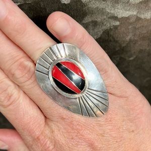 Fred Maloney Sterling Silver Native American Inlay Inlaid Coral Onyx Artisan